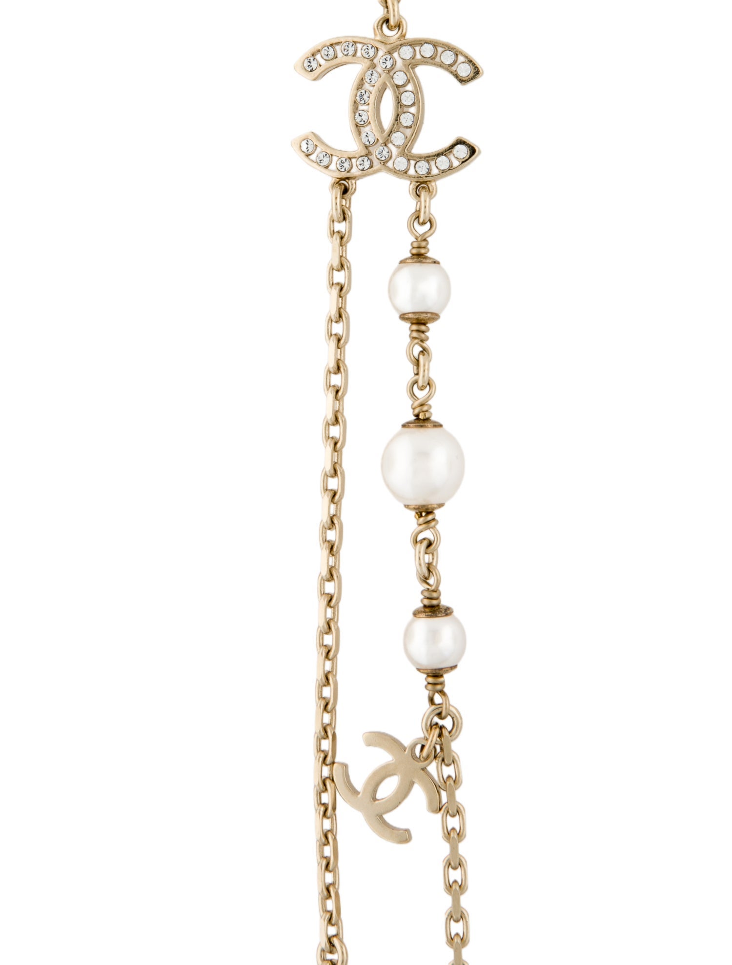 Chanel Faux Pearl & Strass CC Double Strand Necklace