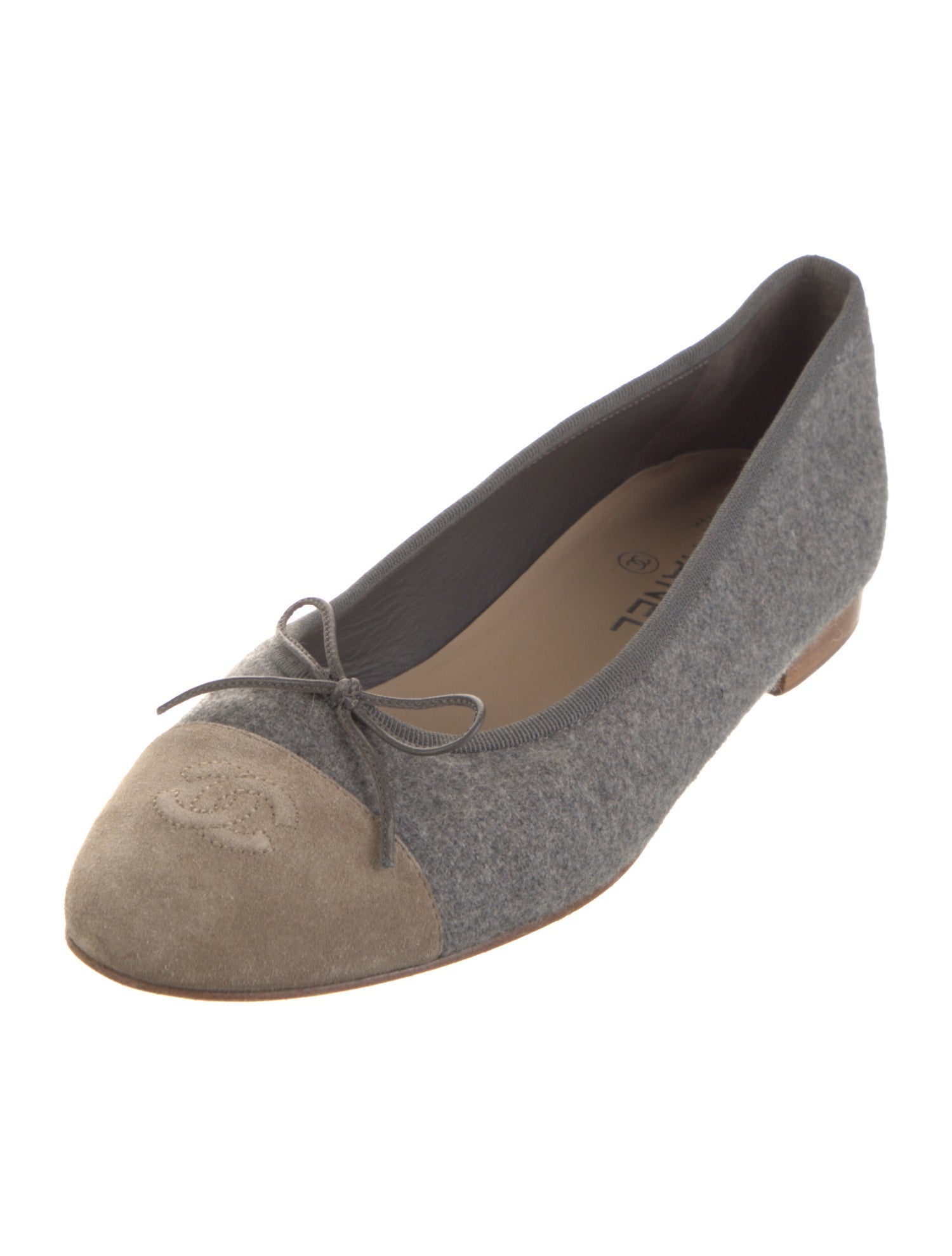 Chanel Interlocking CC Logo Wool Ballet Flats