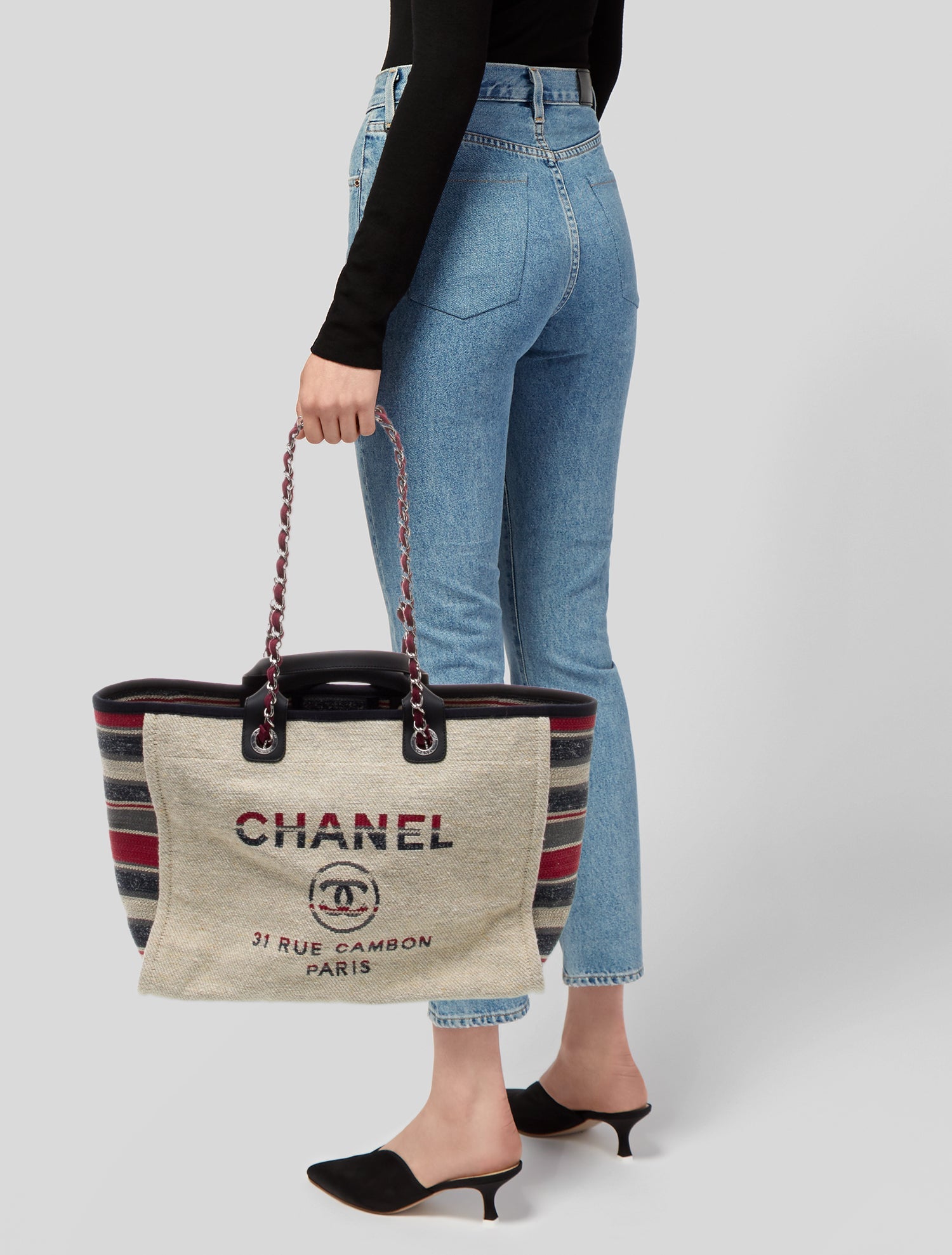 Chanel Medium Striped Deauville Tote