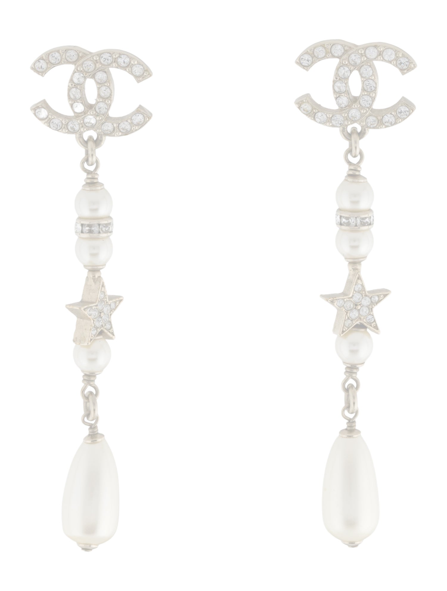 Chanel 2023 Faux Pearl & Strass CC Drop Earrings