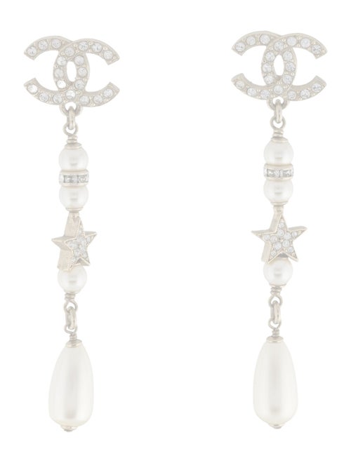 Chanel 2023 Faux Pearl & Strass CC Drop Earrings