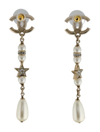 Chanel 2023 Faux Pearl & Strass CC Drop Earrings