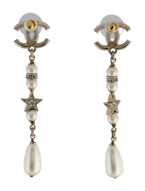 Chanel 2023 Faux Pearl & Strass CC Drop Earrings