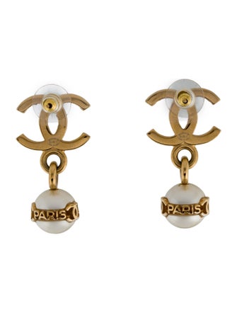 Chanel 2023 Faux Pearl & Strass CC Drop Earrings