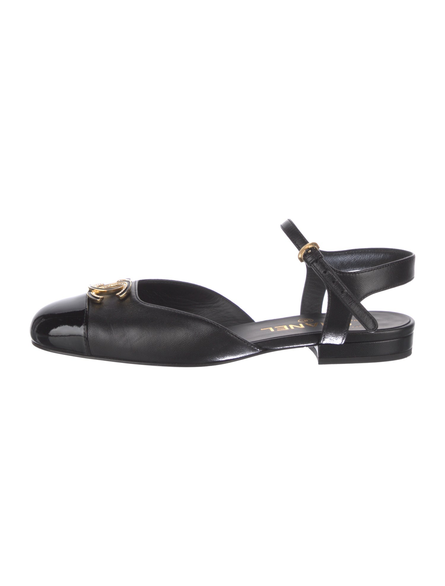 Chanel Interlocking CC Logo Leather Slingback Flats