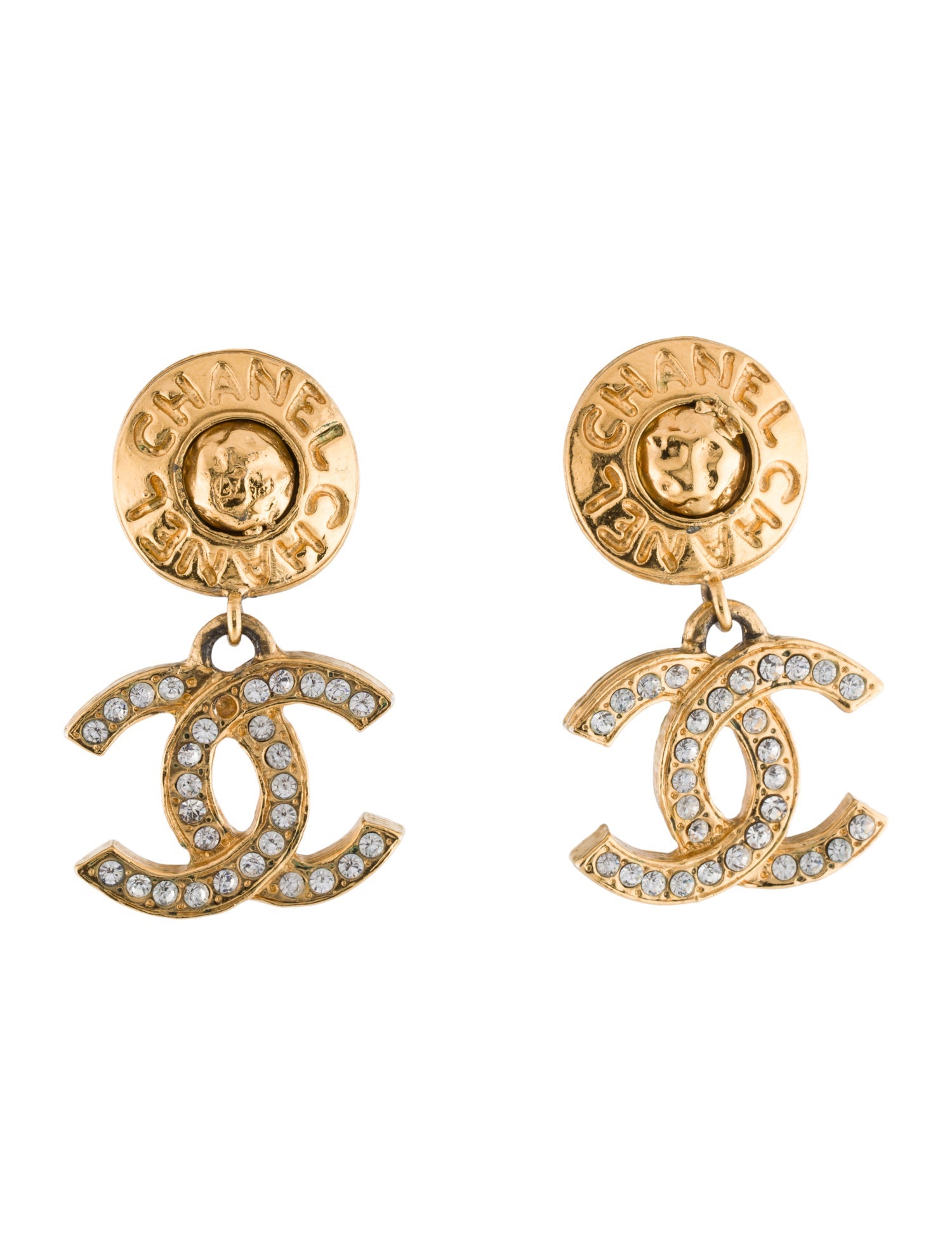 Chanel Vintage Strass CC Drop Clip-On Earrings