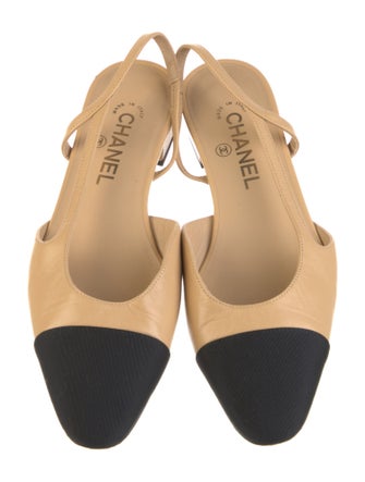 Chanel Interlocking CC Logo Leather Slingback Flats