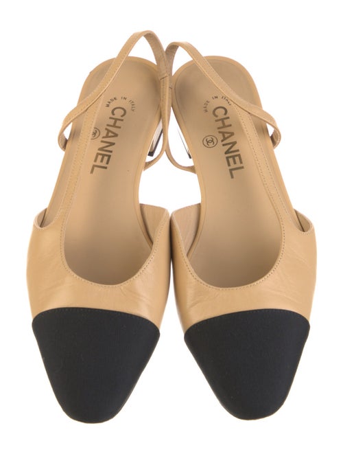 Chanel Interlocking CC Logo Leather Slingback Flats