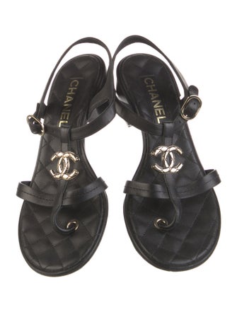 Chanel 2023 Interlocking CC Logo T-Strap Sandals