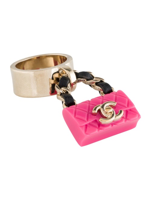 Chanel 2023 Resin & Leather Quilted CC Flap Bag Cocktail Ring