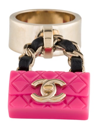 Chanel 2023 Resin & Leather Quilted CC Flap Bag Cocktail Ring