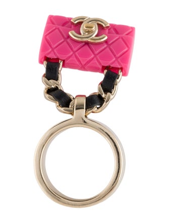 Chanel 2023 Resin & Leather Quilted CC Flap Bag Cocktail Ring
