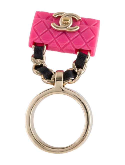 Chanel 2023 Resin & Leather Quilted CC Flap Bag Cocktail Ring