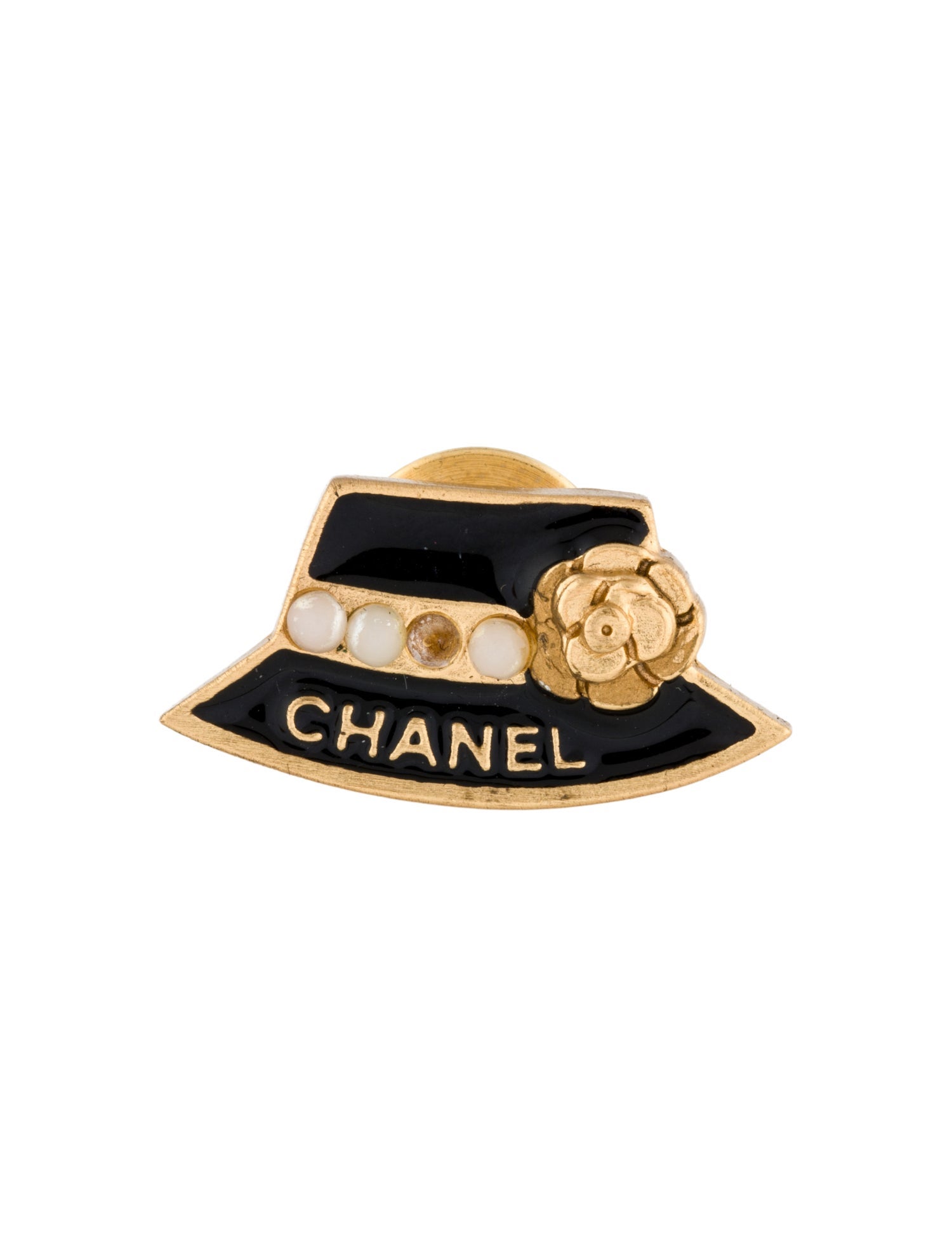 Chanel Faux Pearl & Enamel Logo Hat Pin
