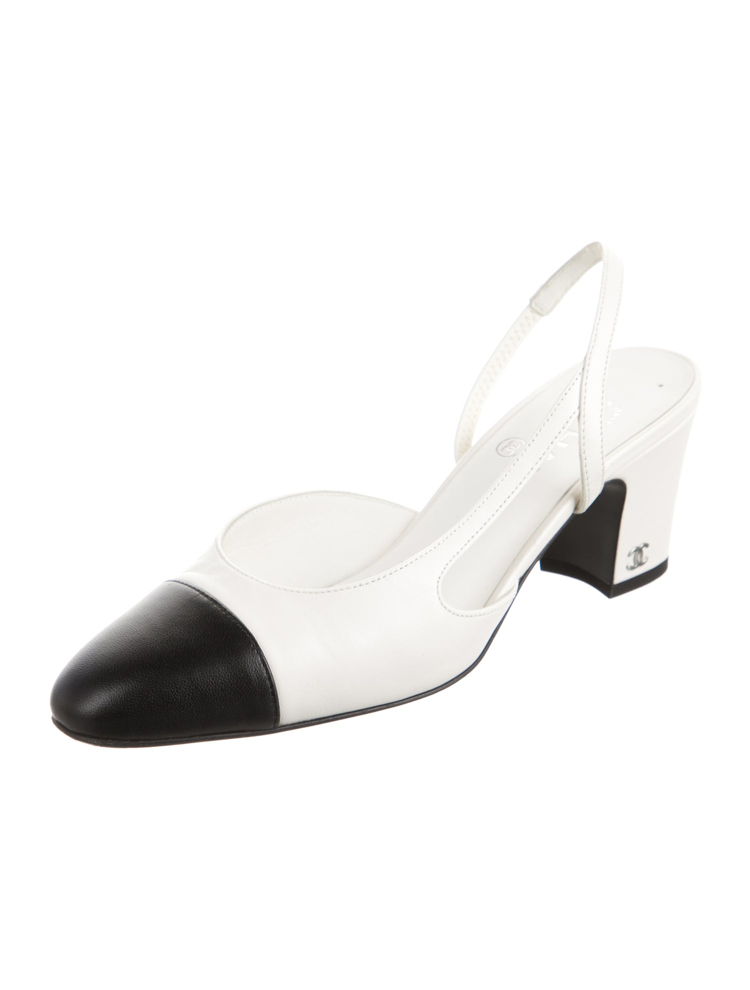 Chanel Interlocking CC Logo Leather Slingback Pumps