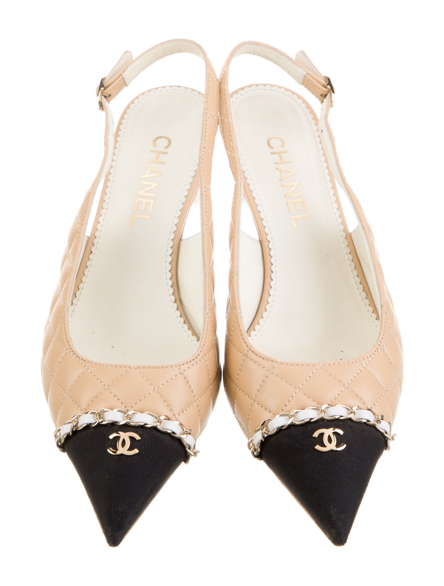 Chanel Interlocking CC Logo Leather Slingback Pumps