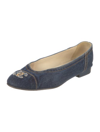 Chanel Interlocking CC Logo Denim Ballet Flats