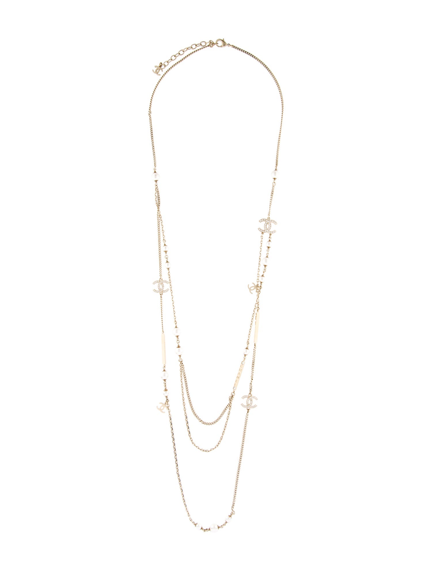 Chanel 2021 Faux Pearl & Strass CC Multistrand Necklace