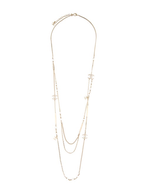 Chanel 2021 Faux Pearl & Strass CC Multistrand Necklace