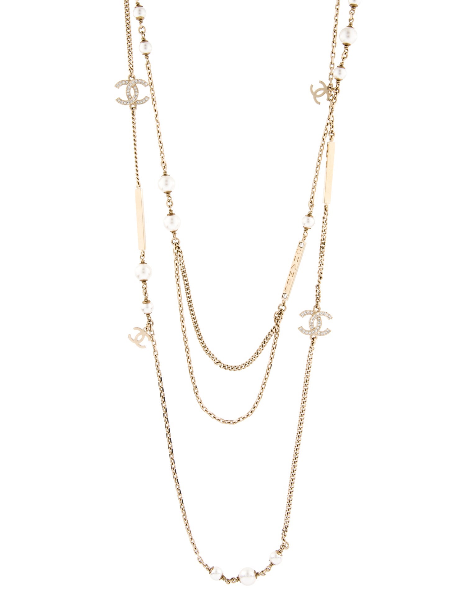 Chanel 2021 Faux Pearl & Strass CC Multistrand Necklace