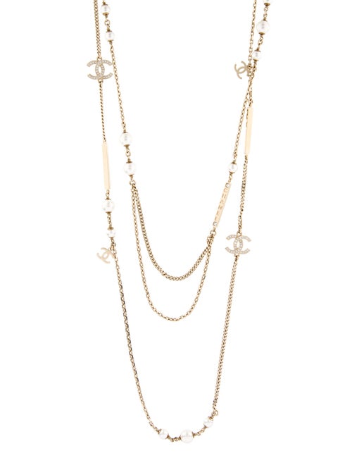 Chanel 2021 Faux Pearl & Strass CC Multistrand Necklace