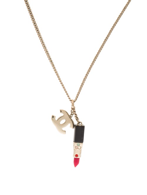 Chanel Crystal & Resin Lipstick CC Pendant Necklace