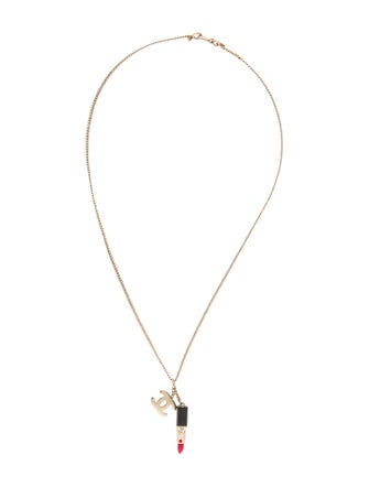 Chanel Crystal & Resin Lipstick CC Pendant Necklace