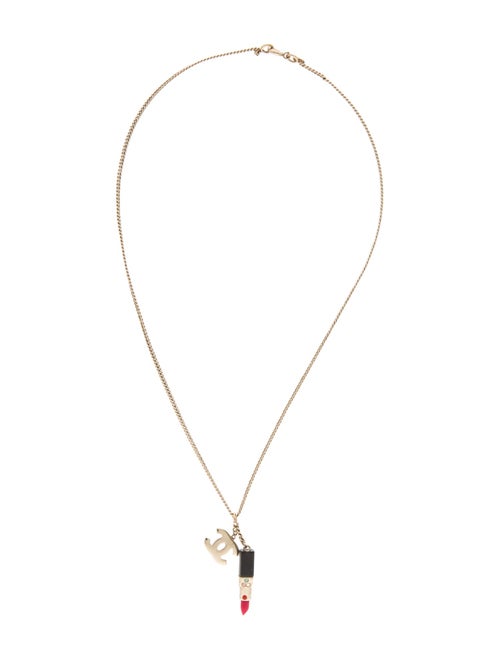 Chanel Crystal & Resin Lipstick CC Pendant Necklace