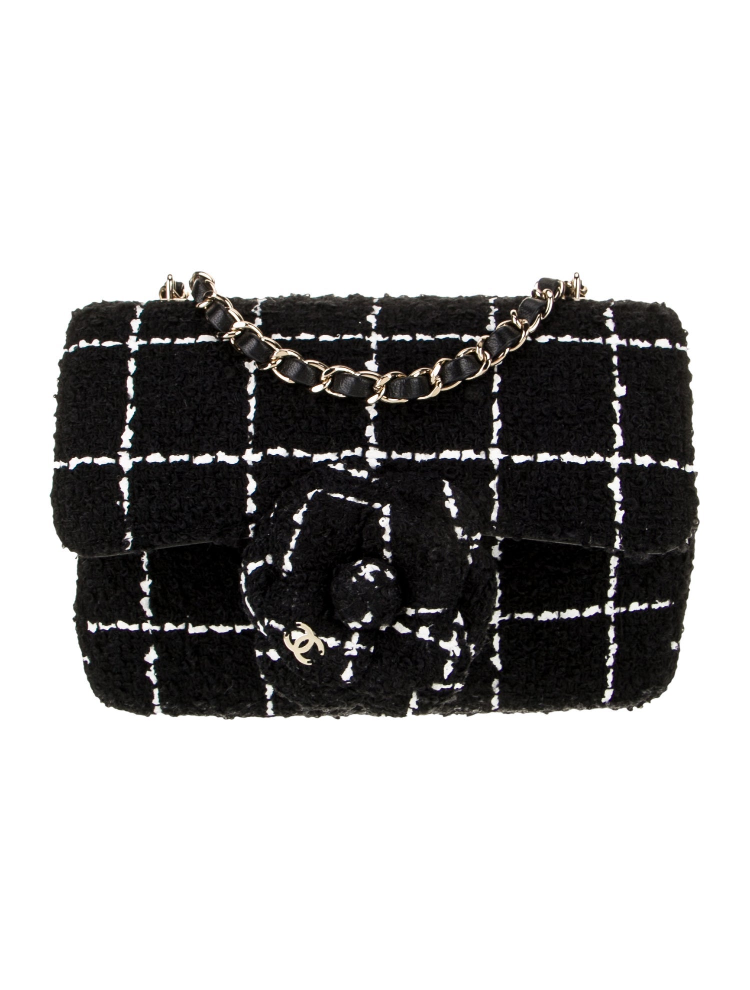 Chanel 2023 Small Tweed Camellia Flap Bag