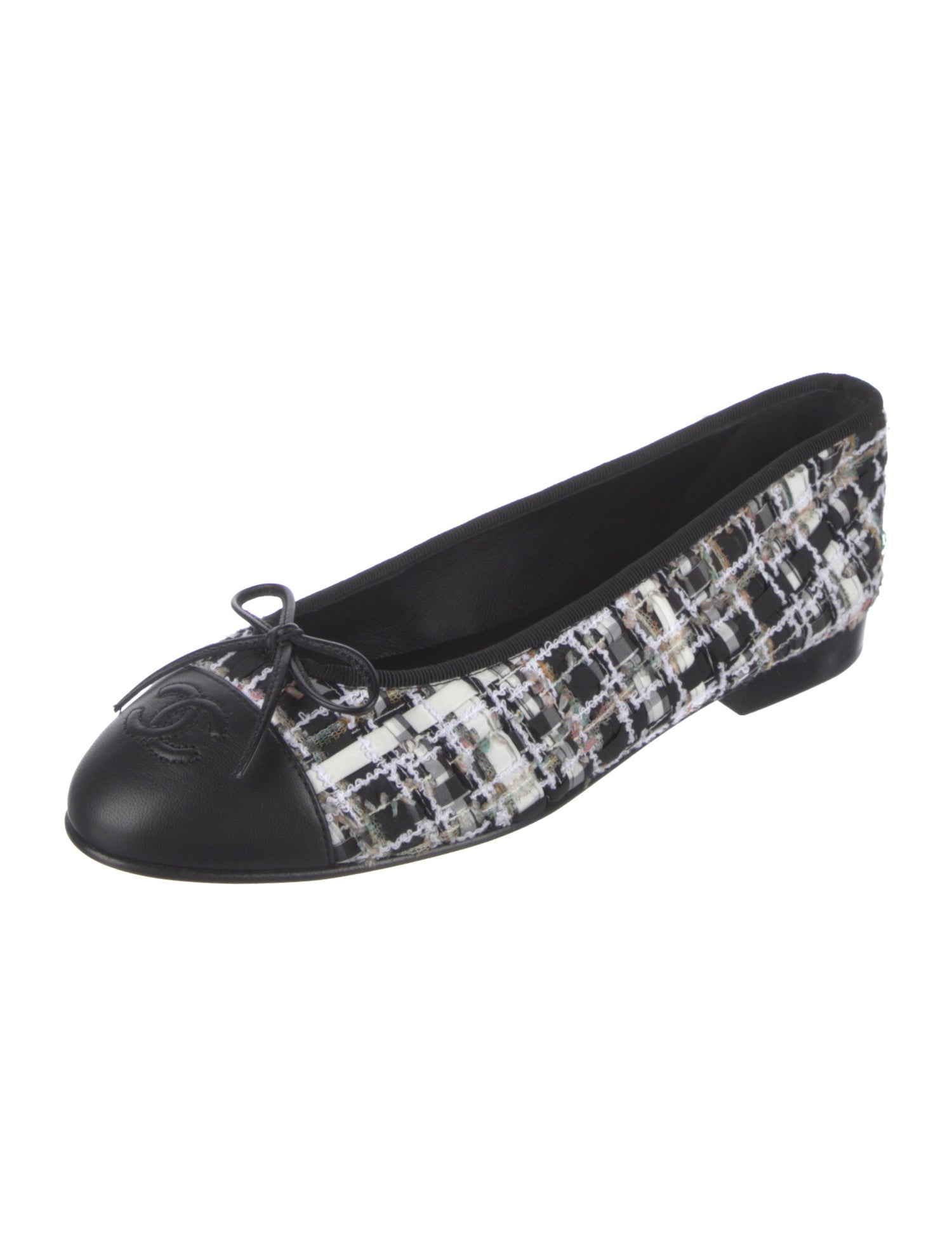 Chanel Interlocking CC Logo Tweed Ballet Flats