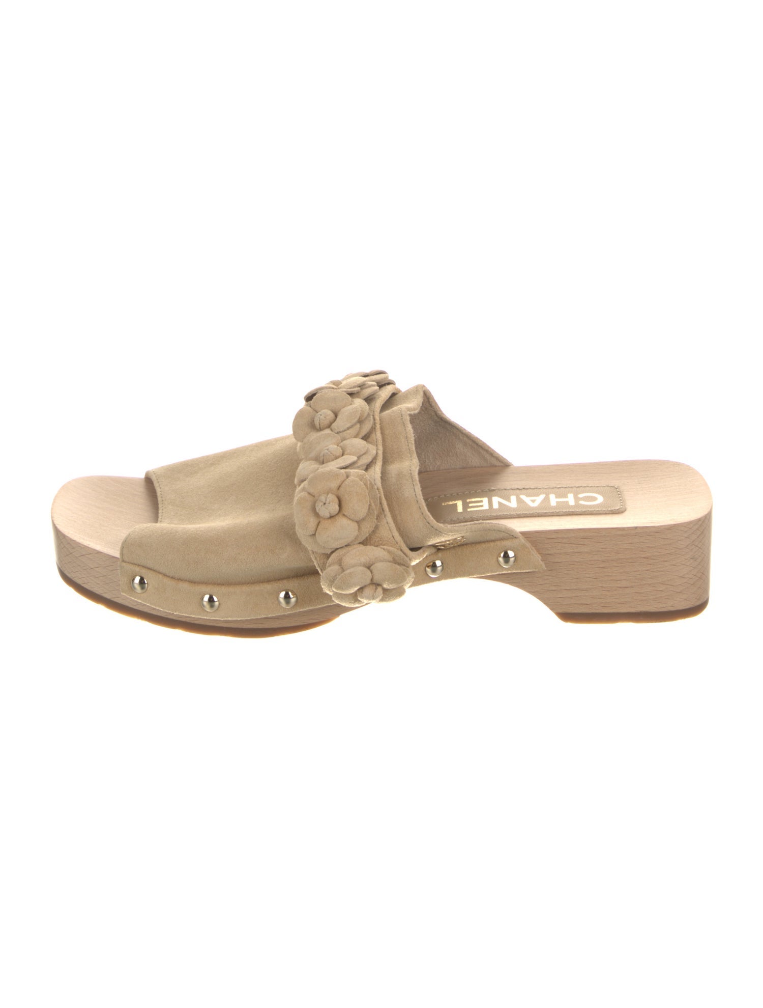 Chanel Camellia Accent Suede Slides