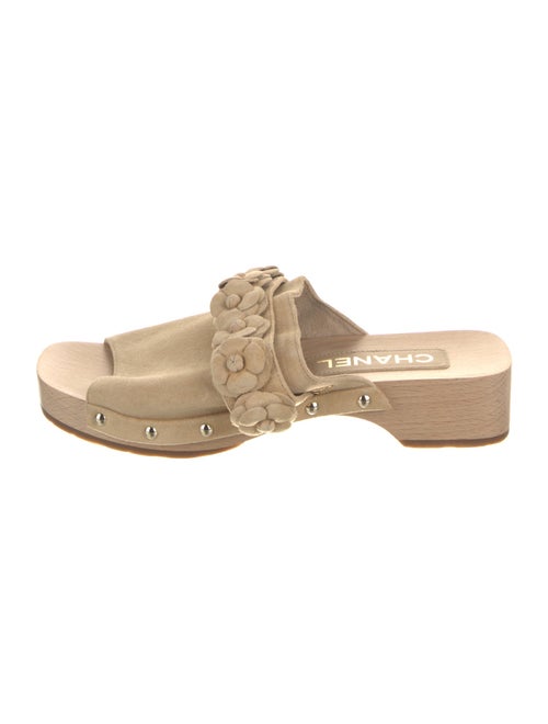Chanel Camellia Accent Suede Slides