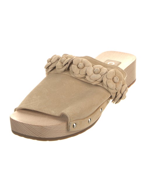 Chanel Camellia Accent Suede Slides