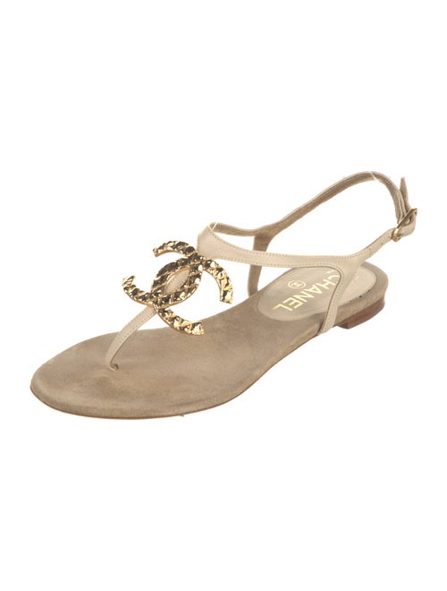 Chanel Interlocking CC Logo Suede T-Strap Sandals