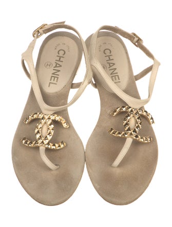 Chanel Interlocking CC Logo Suede T-Strap Sandals