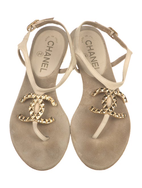 Chanel Interlocking CC Logo Suede T-Strap Sandals