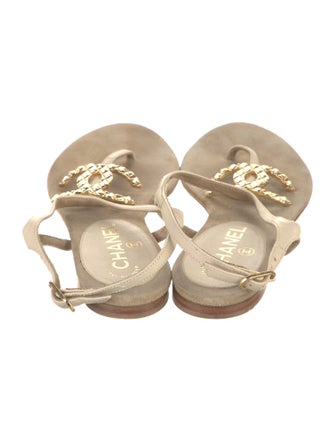 Chanel Interlocking CC Logo Suede T-Strap Sandals