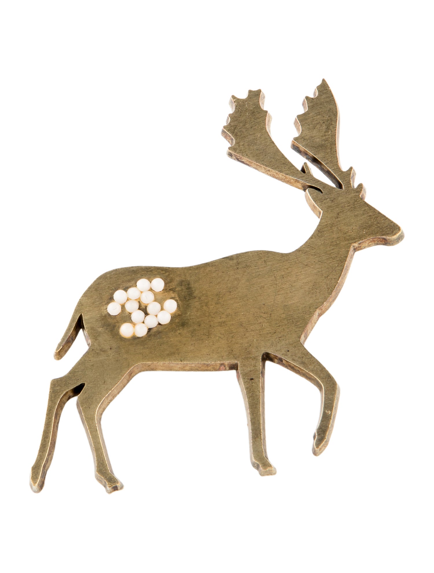 Chanel Faux Pearl CC Deer Brooch