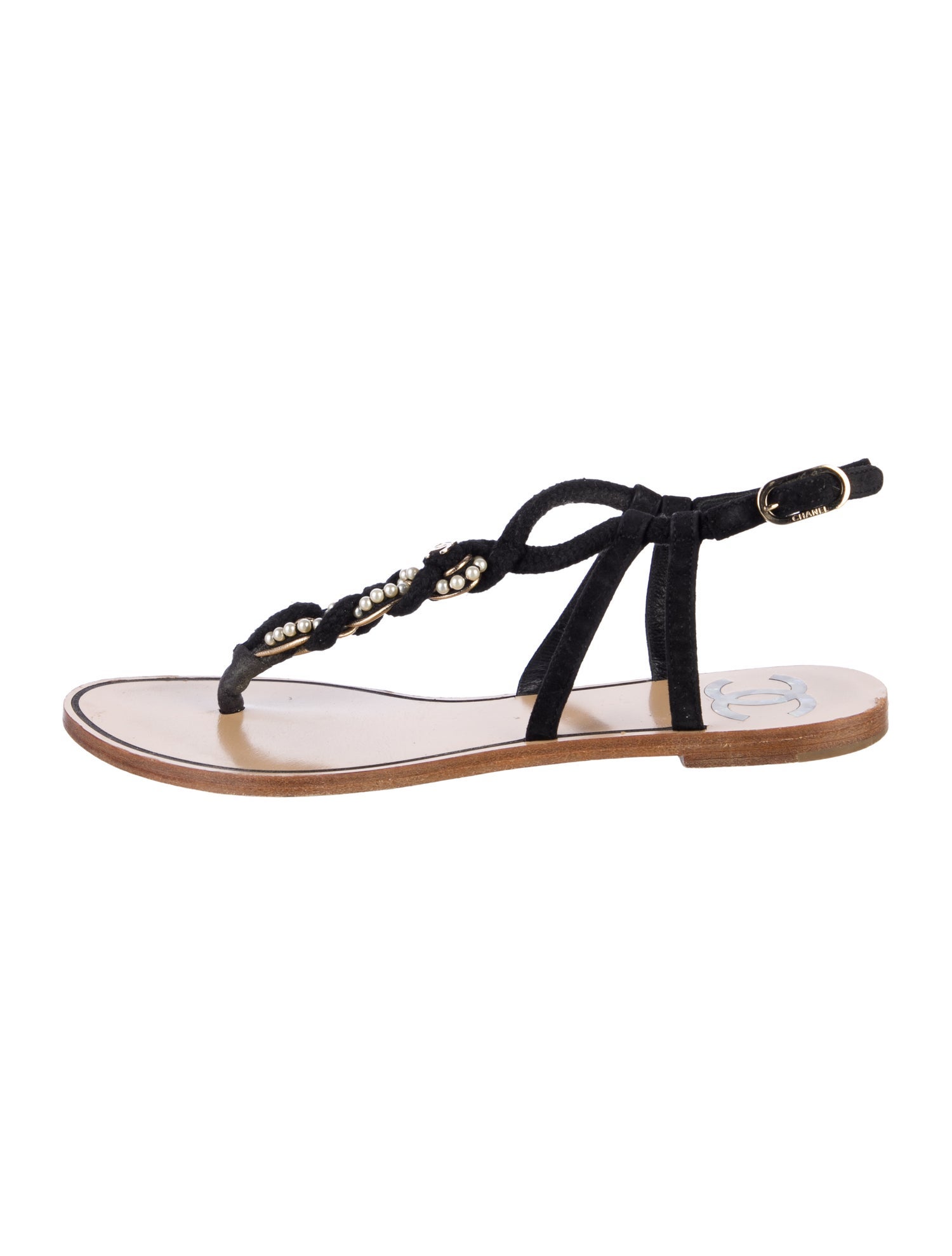 Chanel Interlocking CC Logo Suede T-Strap Sandals