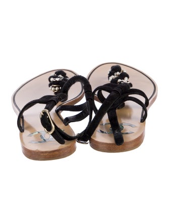 Chanel Interlocking CC Logo Suede T-Strap Sandals