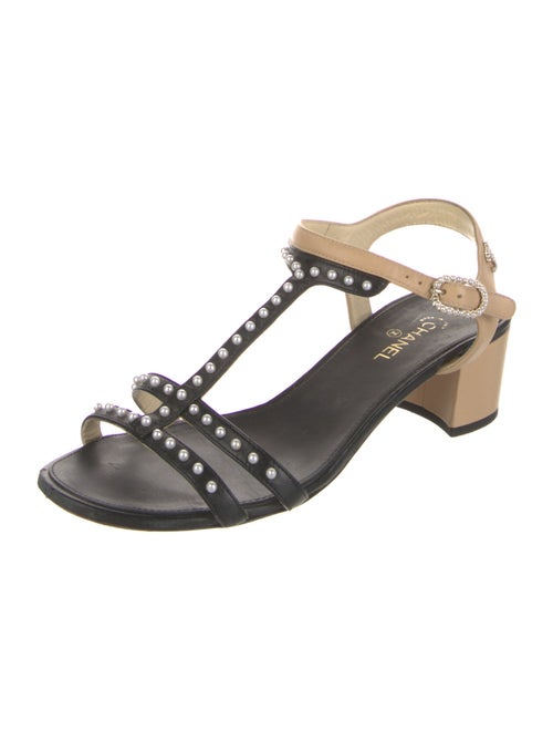 Chanel Interlocking CC Logo Leather T-Strap Sandals