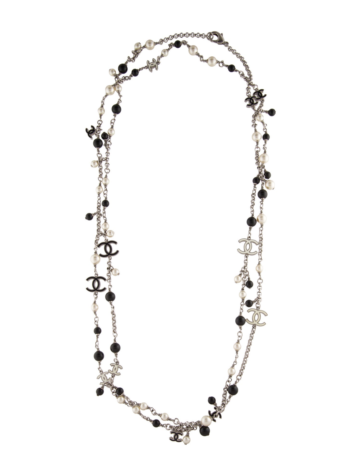 Chanel Faux Pearl & Enamel CC Station Necklace