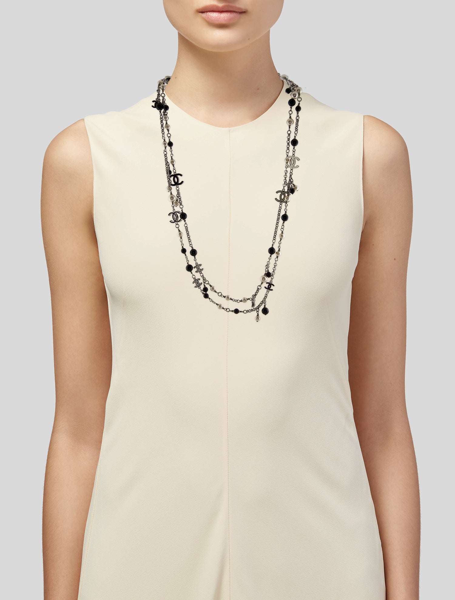 Chanel Faux Pearl & Enamel CC Station Necklace