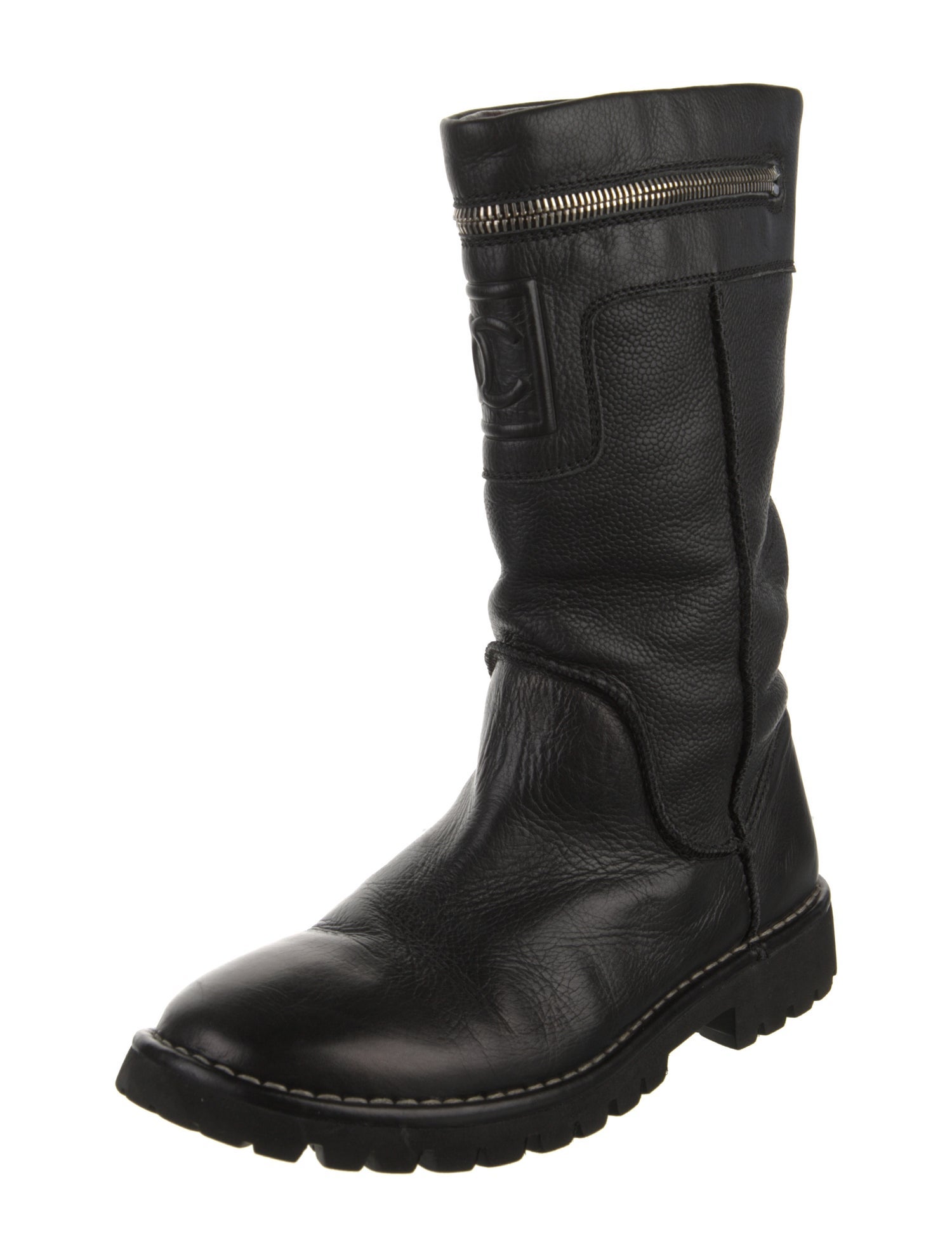 Chanel 2010 Interlocking CC Logo Moto Boots