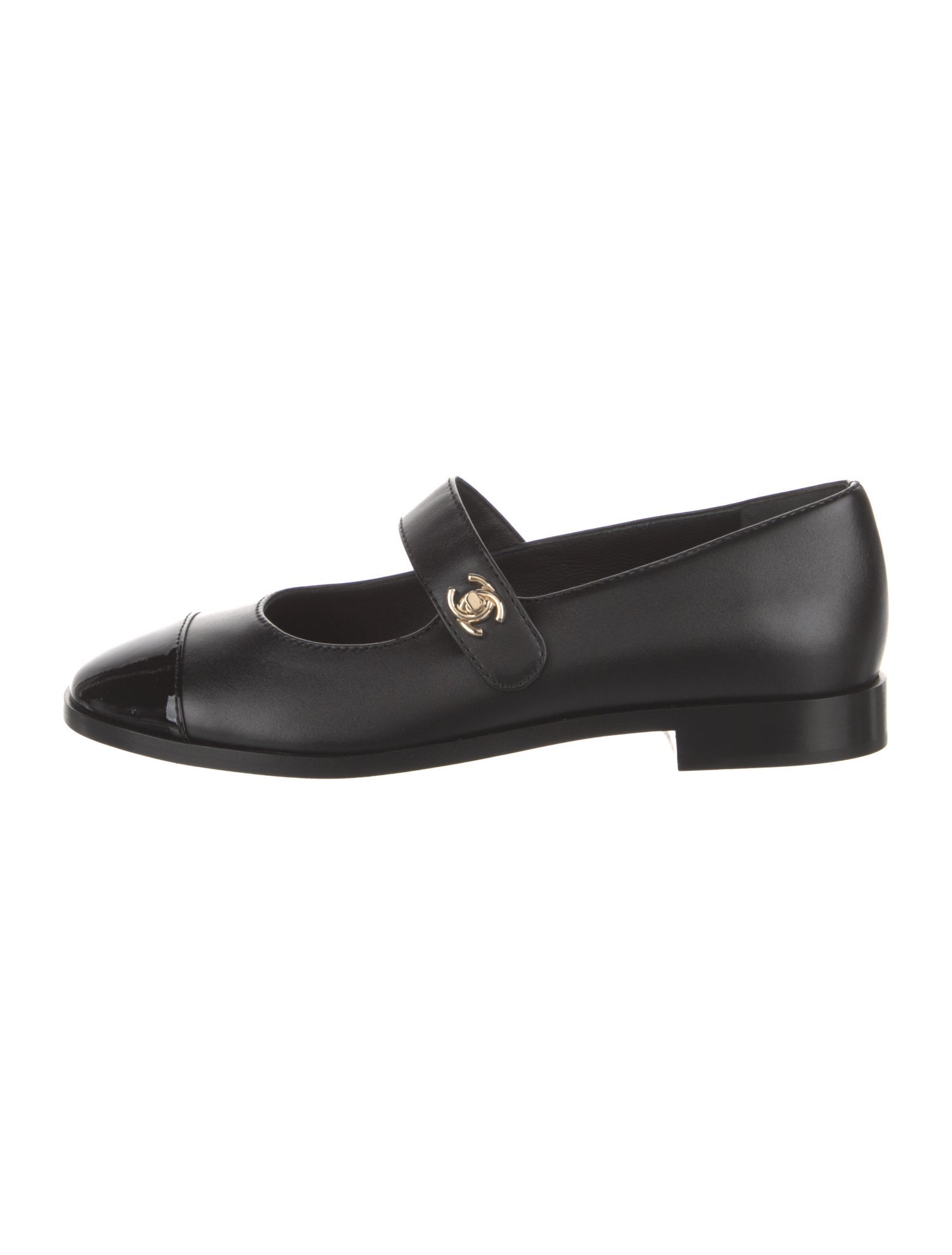 Chanel Interlocking CC Logo Leather Mary Jane Flats