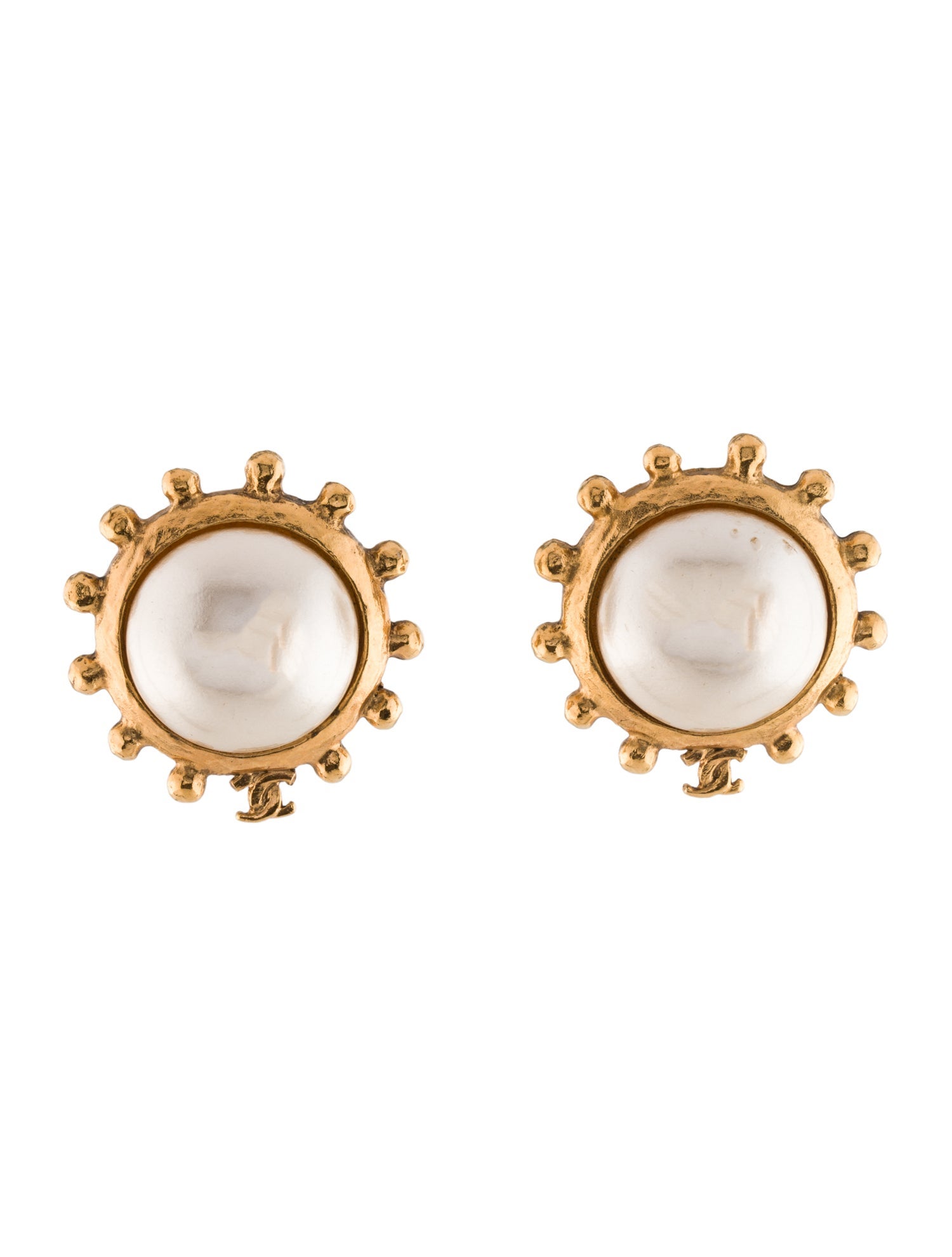 Chanel Vintage Faux Pearl CC Clip-On Earrings