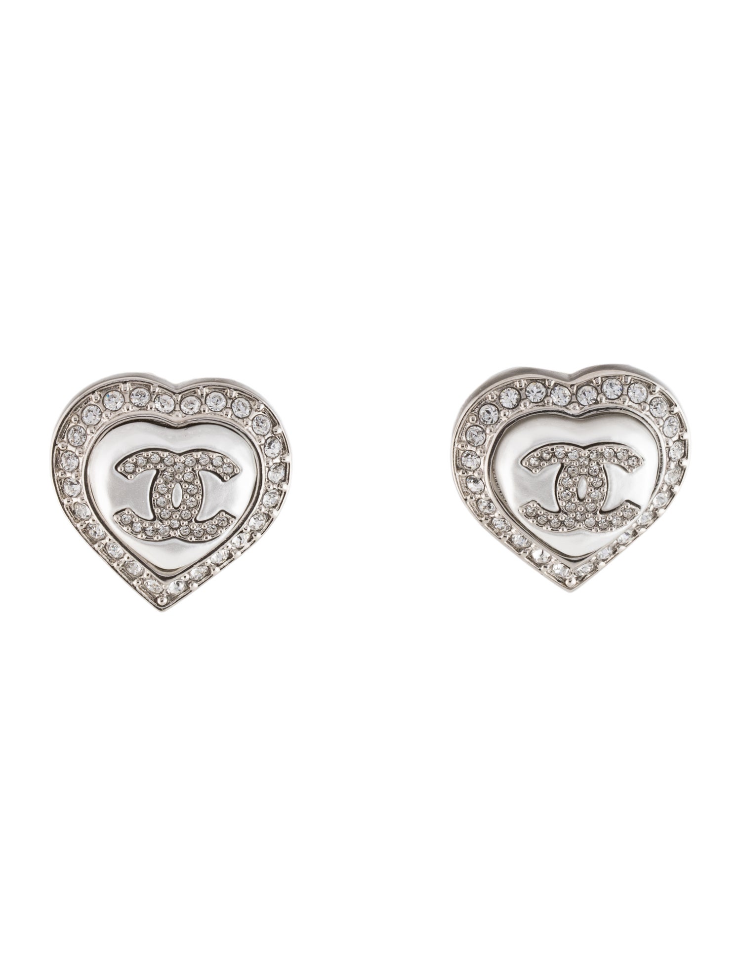 Chanel 2023 Faux Pearl & Strass CC Heart Stud Earrings w/ Tags