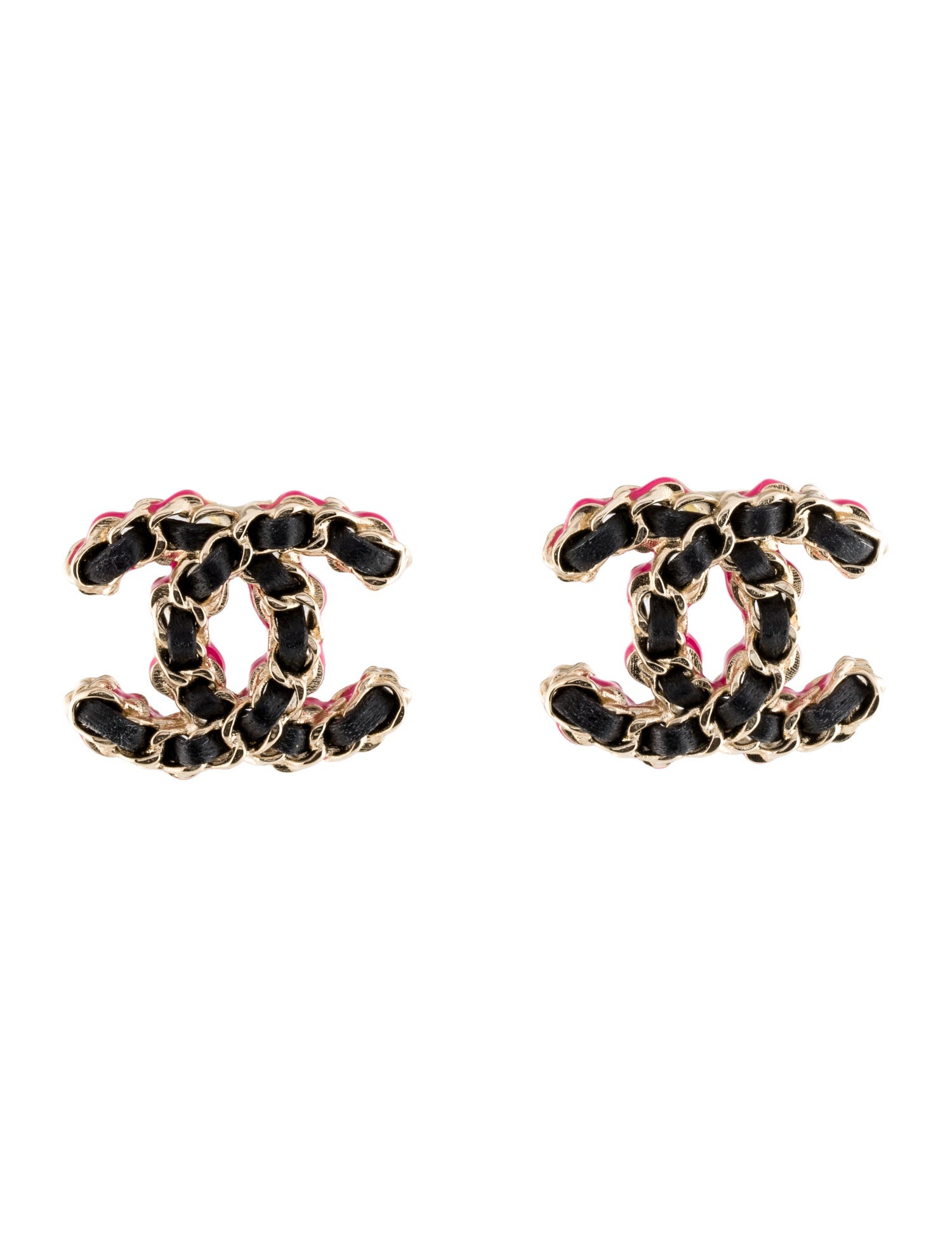 Chanel 2023 Leather & Enamel Stud Earrings w/ Tags