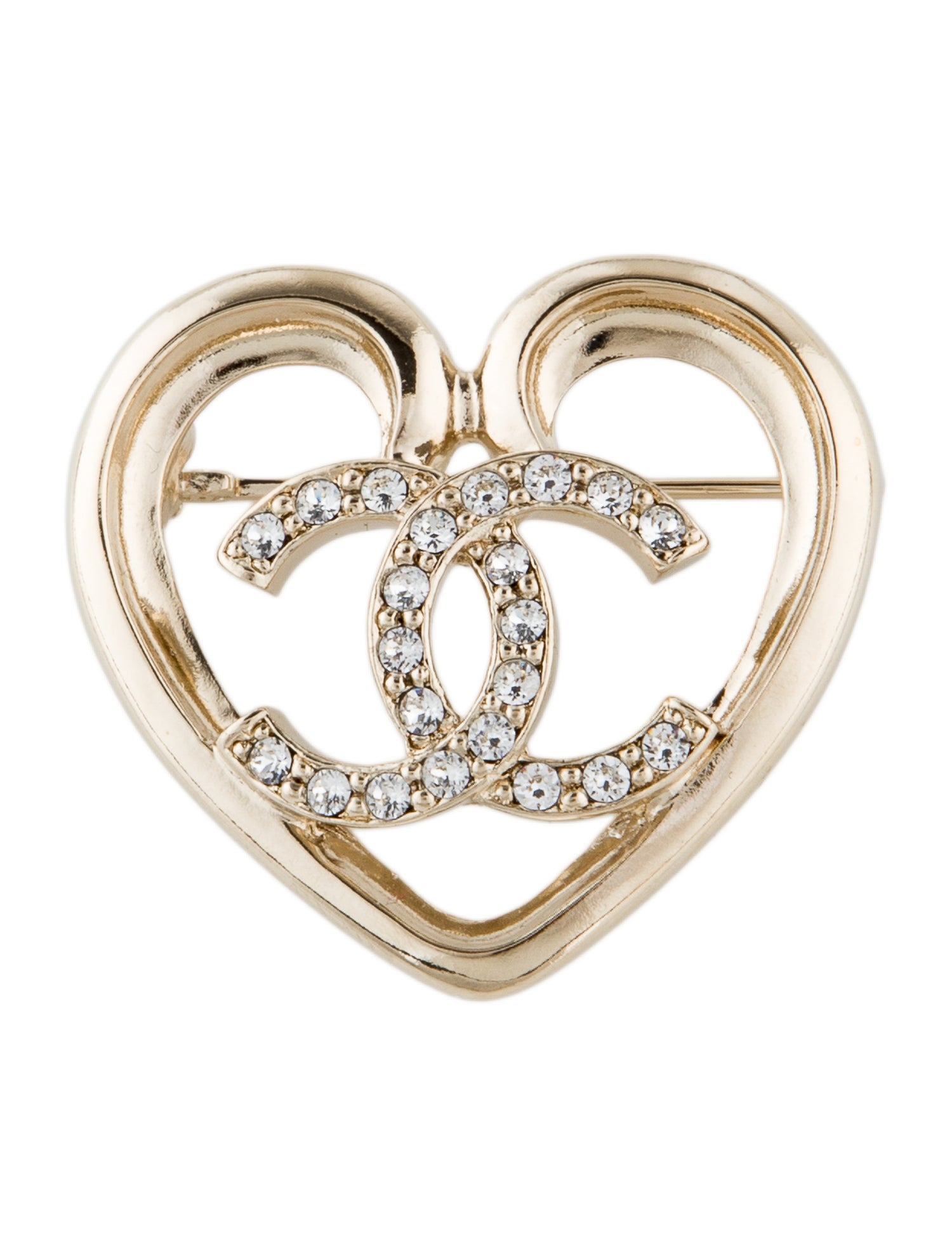 Chanel 2023 Strass CC Heart Brooch w/ Tags