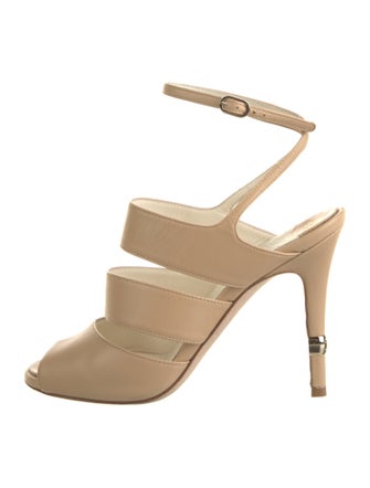 Chanel Interlocking CC Logo Leather Slingback Sandals